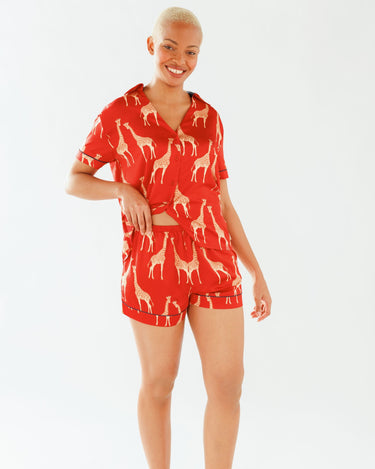 Satin Red Giraffe Short Pyjama Set